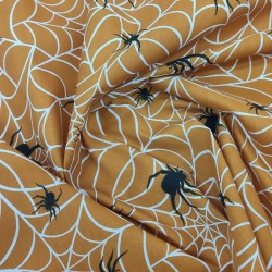 Orange Spiderweb - Halloween Theme Polycotton Fabric Material - 110cm Wide