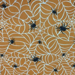 Orange Spiderweb - Halloween Theme Polycotton Fabric Material - 110cm Wide