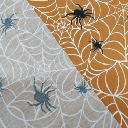Orange Spiderweb - Halloween Theme Polycotton Fabric Material - 110cm Wide