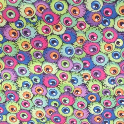Rainbow Eyeballs - Halloween Theme Polycotton Fabric Material - 110cm Wide