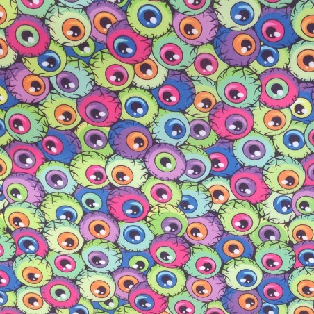 Rainbow Eyeballs - Halloween Theme Polycotton Fabric Material - 110cm Wide