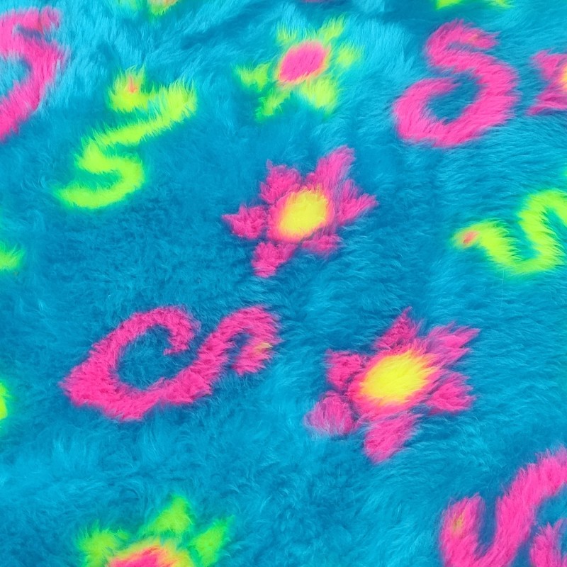 Turquoise Snake & Star Jacquard Fur Fabric - R2 Quality