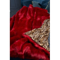 Wine Faux Fur w/ Leopard Velboa Faux Fur - High Quality Super Deluxe Throw