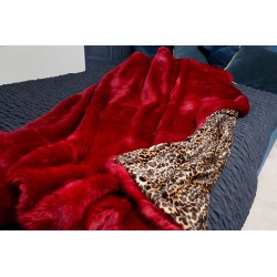 Wine Faux Fur w/ Leopard Velboa Faux Fur - High Quality Super Deluxe Throw