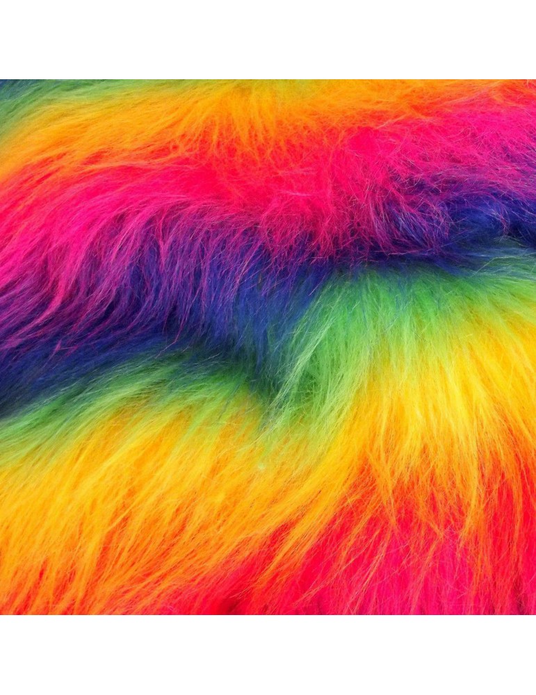 Faux Fur Fabric - Faux Fake Fur 3 Tone Rainbow Decoration Soft Furry F