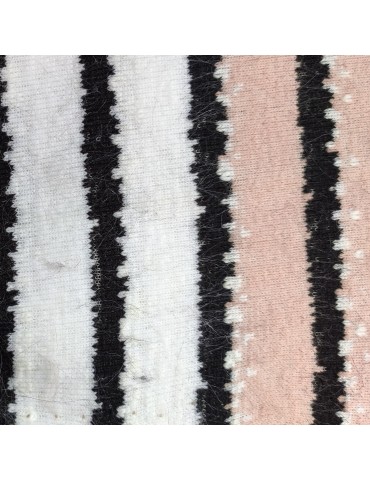 Salmon Black White Stripe Super Luxury Faux Fur Fabric