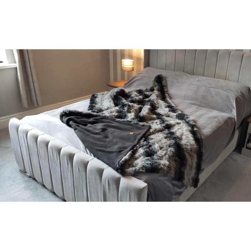 Grey Italian Wolf With Black Polar Fleece Lining - High Quality Super Deluxe Throw